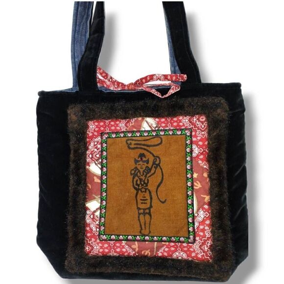 Timi‎ & Leslie Womens Bag Medium Velvet Western Cowboy Denim Tote Black Purse - Picture 5 of 10